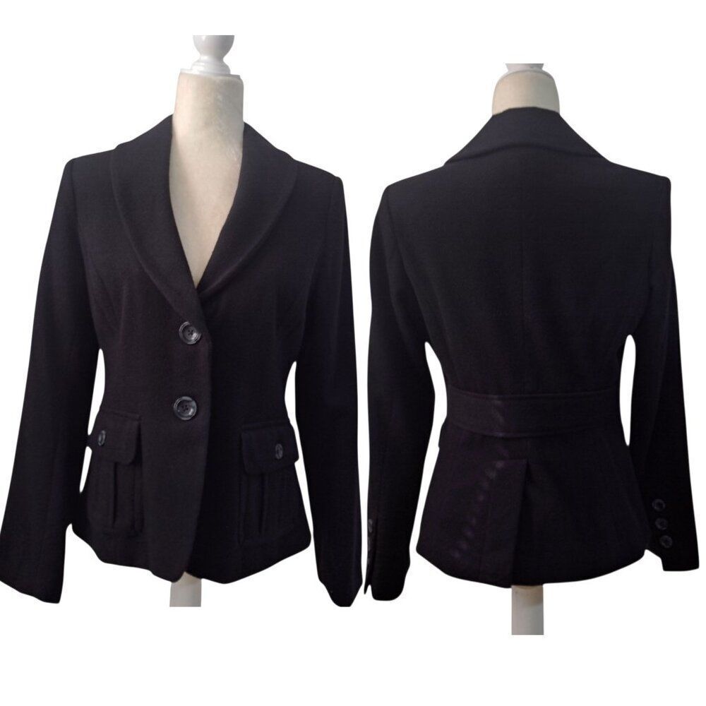 Eddie Bauer Women's Wool Blend Lapel Black Work Office Jacket Blazer Sz 6